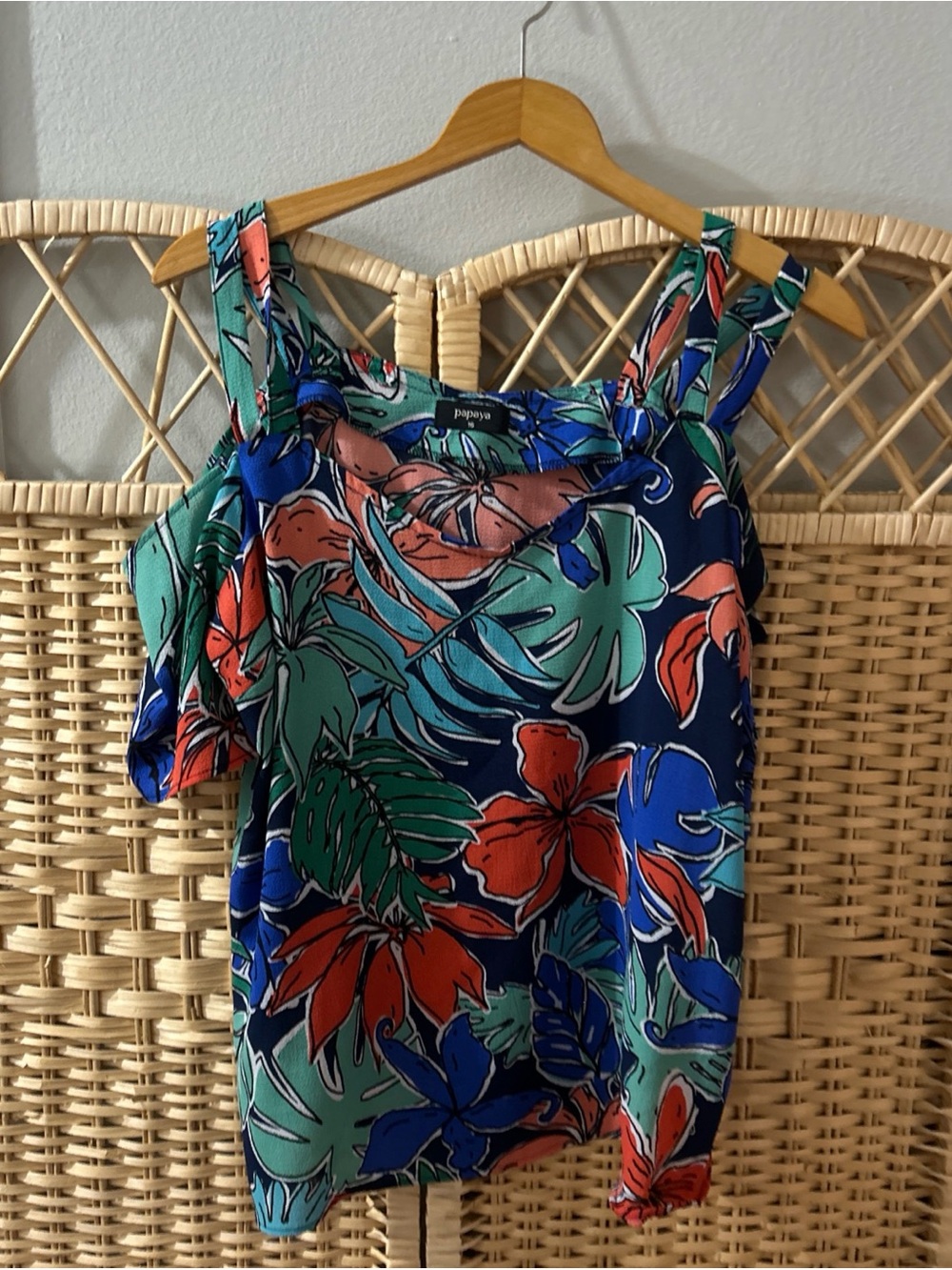 Papaya Ladies Cold Shoulder Vibrant Tropical Shirt Print Size 16